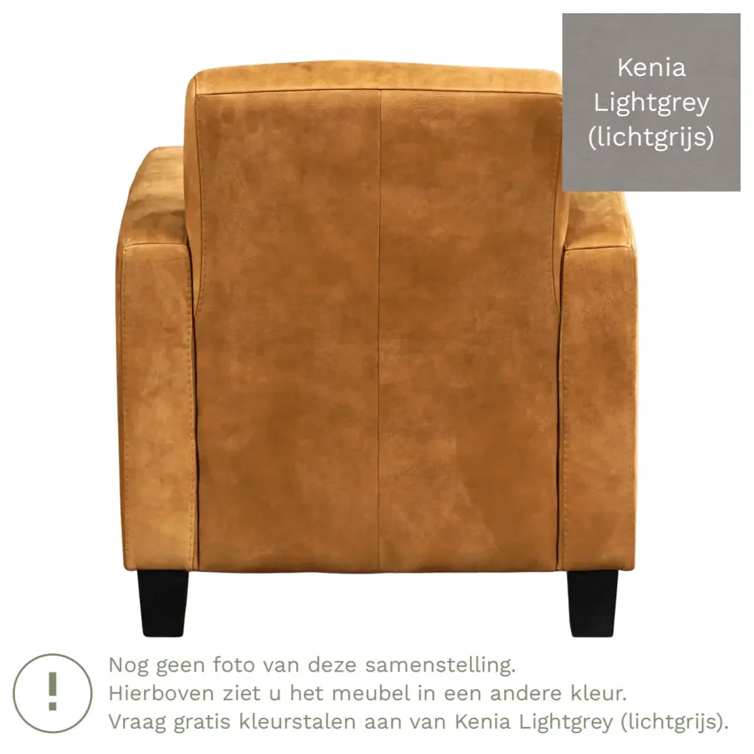 afbeelding van Leren fauteuil Joy - Kenia Lightgrey (lichtgrijs) - Poten hout bruin