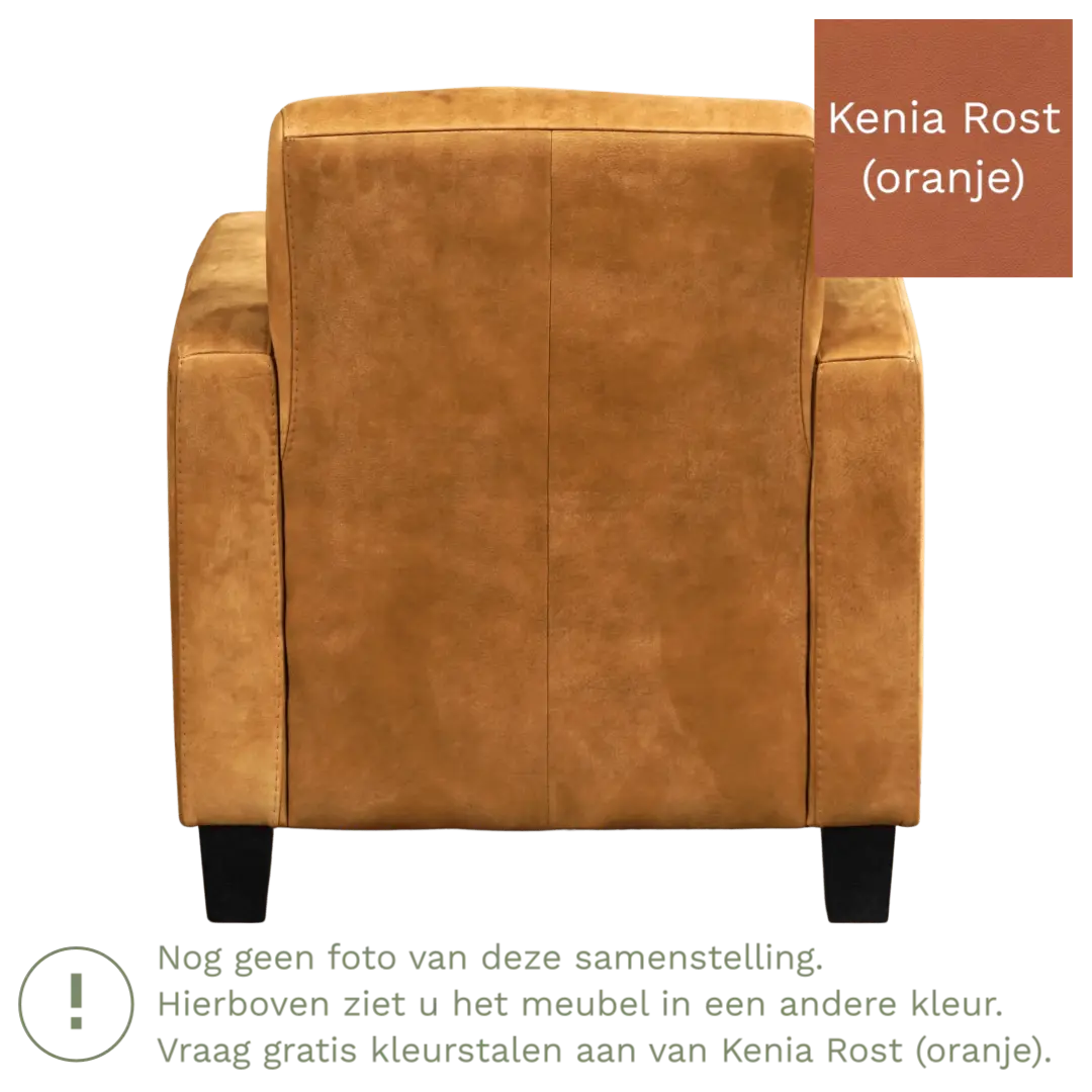 afbeelding van Leren fauteuil Joy - Kenia Rost (oranje) - Poten hout bruin