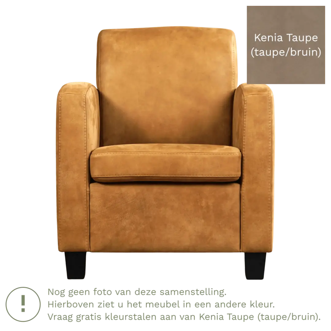 afbeelding van Leren fauteuil Joy - Kenia Taupe (taupe/bruin) - Poten hout bruin