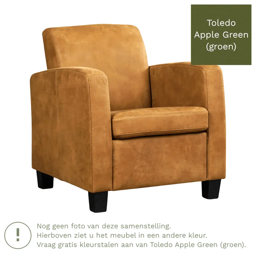 afbeelding van Leren fauteuil Joy - Toledo Apple Green (groen) - Poten hout zwart