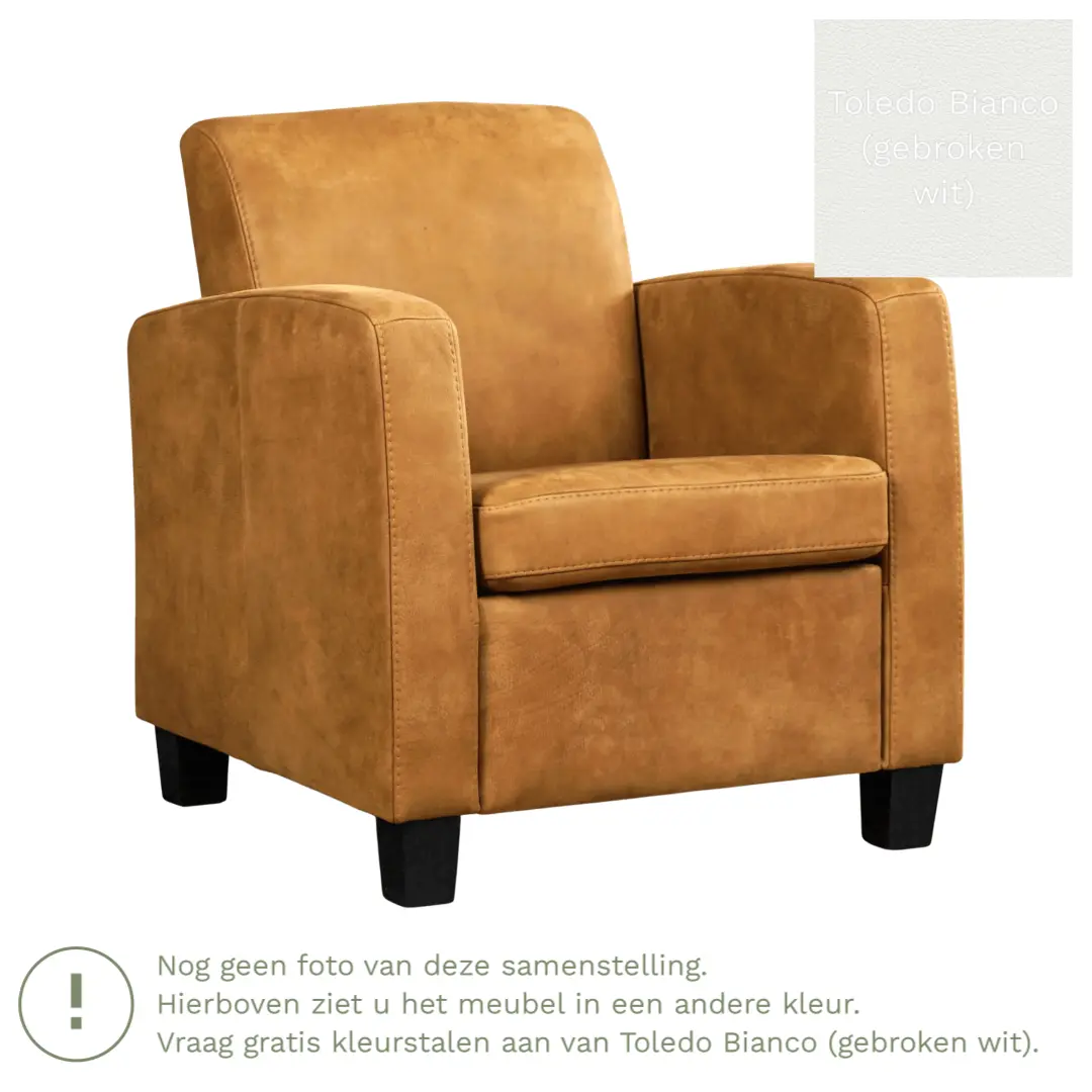 afbeelding van Leren fauteuil Joy - Toledo Bianco (gebroken wit) - Poten hout bruin