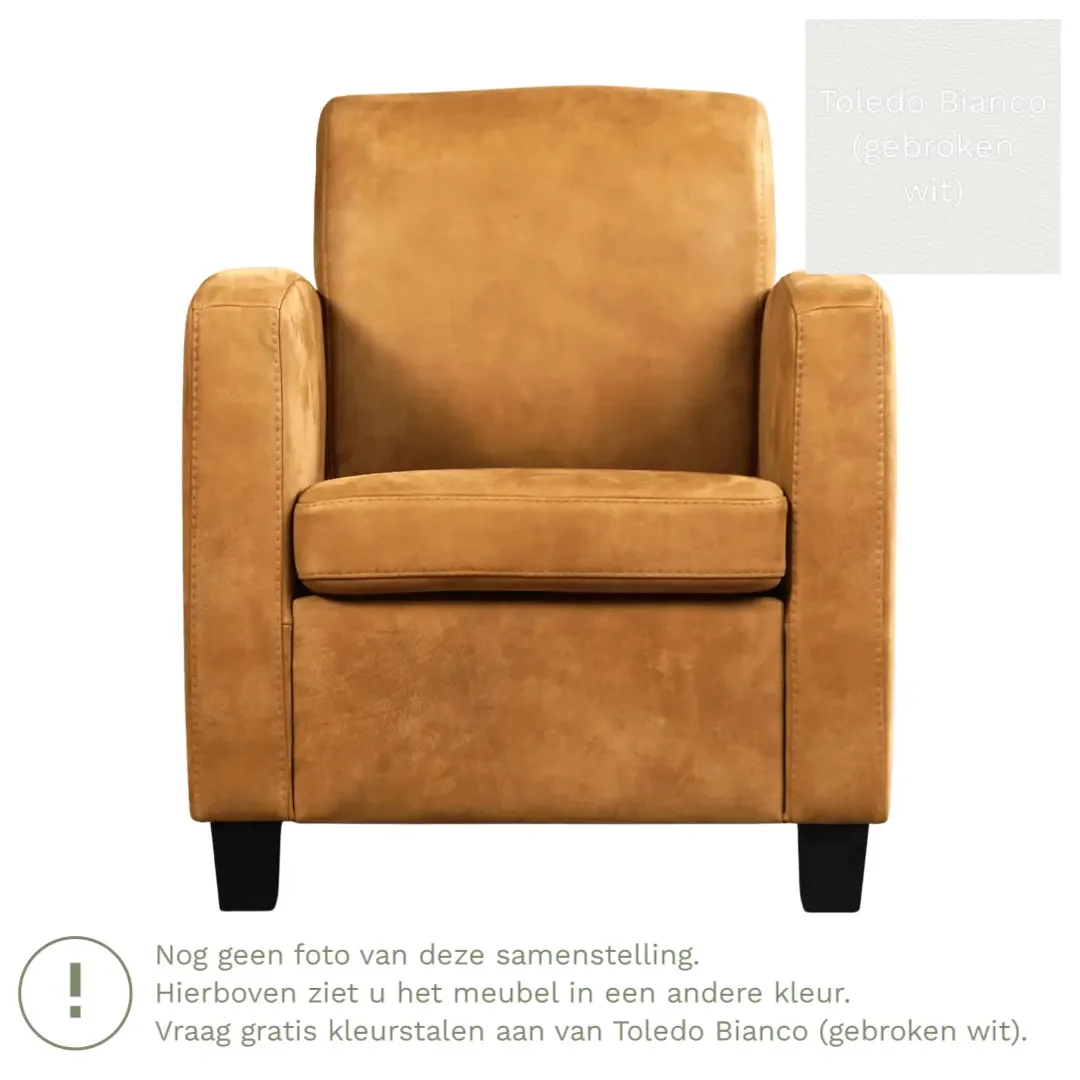 afbeelding van Leren fauteuil Joy - Toledo Bianco (gebroken wit) - Poten hout bruin