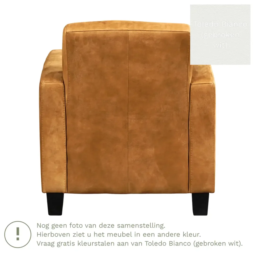 afbeelding van Leren fauteuil Joy - Toledo Bianco (gebroken wit) - Poten hout bruin