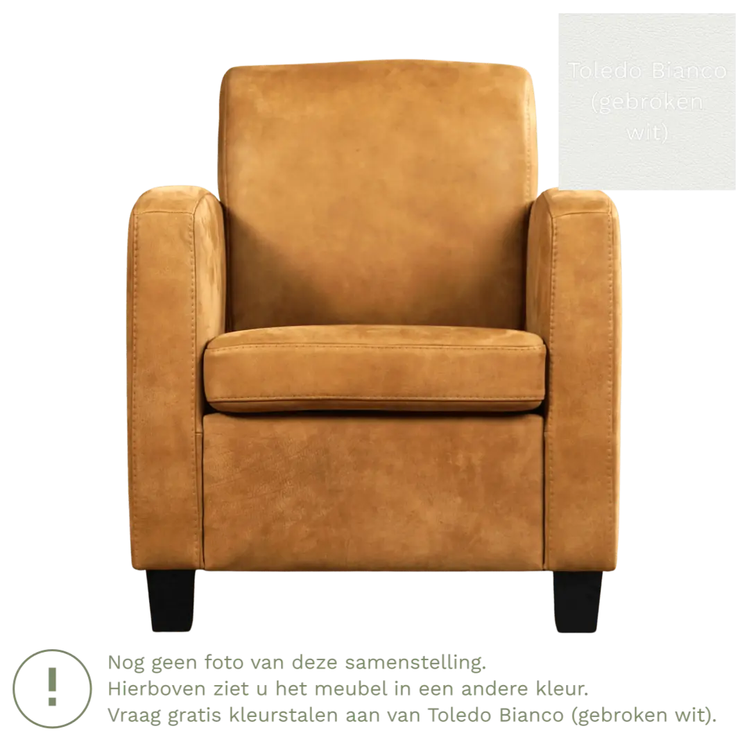 afbeelding van Leren fauteuil Joy - Toledo Bianco (gebroken wit) - Poten hout zwart