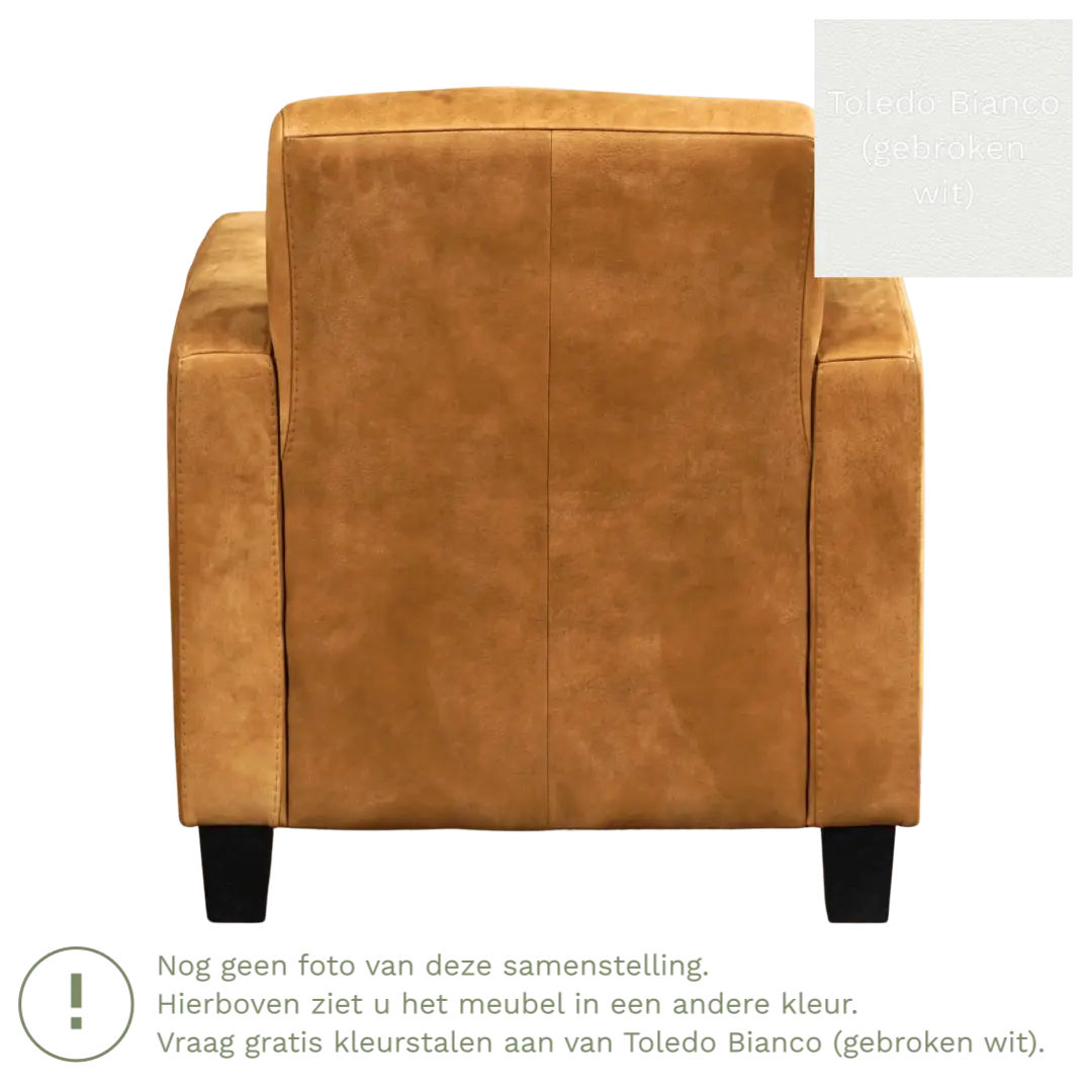 afbeelding van Leren fauteuil Joy - Toledo Bianco (gebroken wit) - Poten hout zwart
