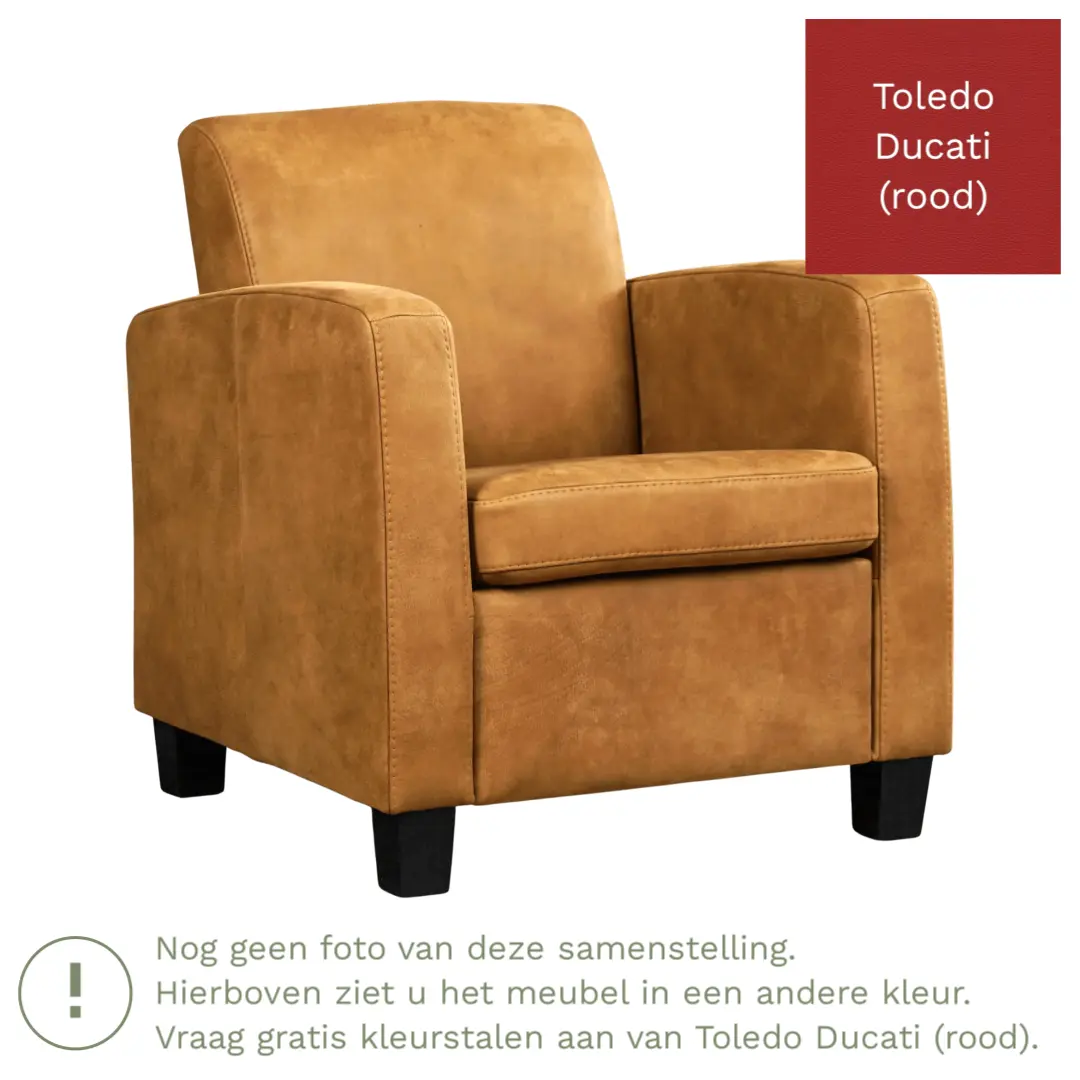afbeelding van Leren fauteuil Joy - Toledo Ducati (rood) - Poten hout bruin