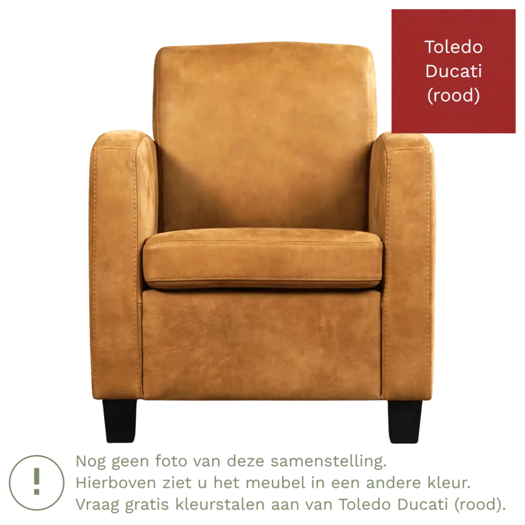 afbeelding van Leren fauteuil Joy - Toledo Ducati (rood) - Poten hout zwart