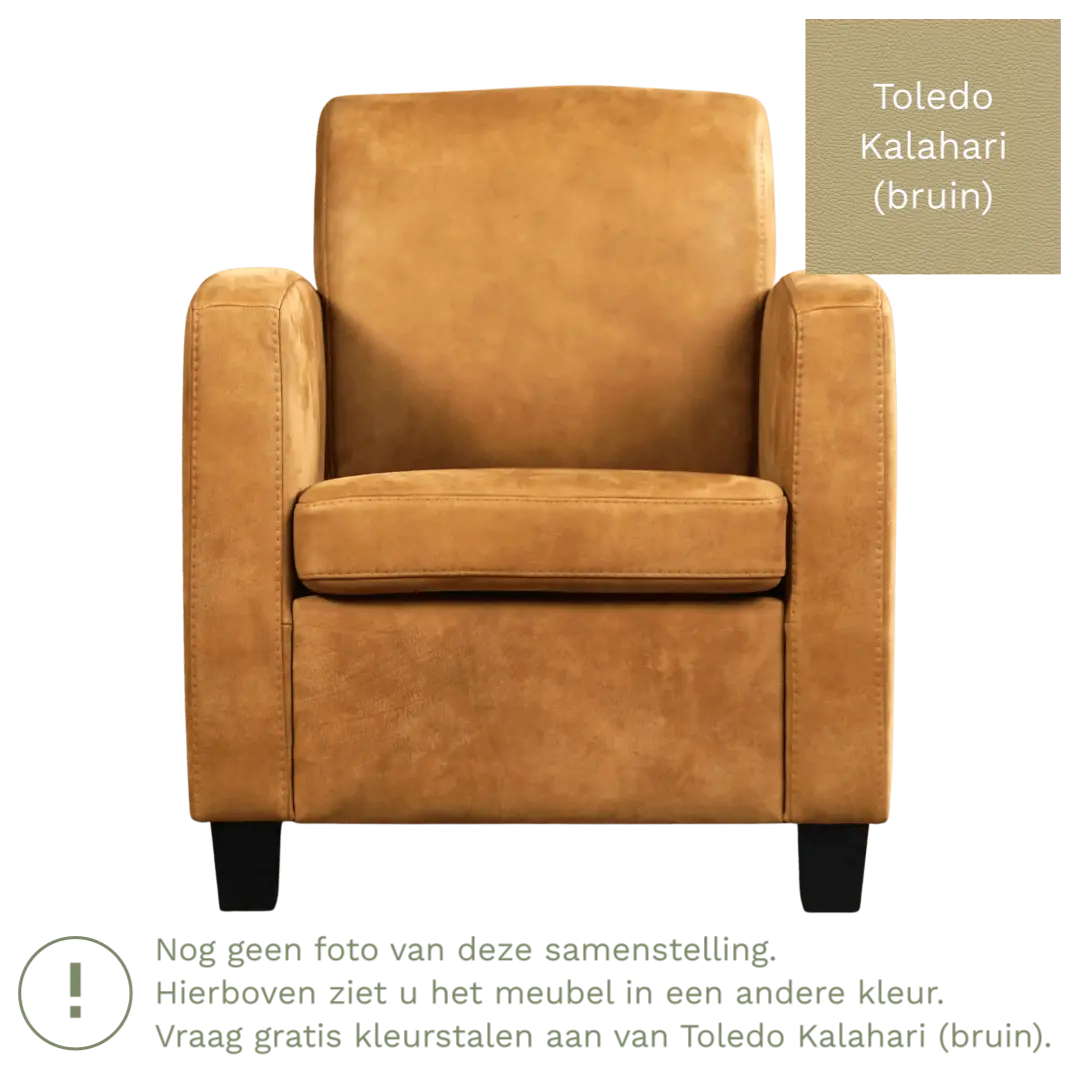 afbeelding van Leren fauteuil Joy - Toledo Kalahari (bruin) - Poten hout zwart