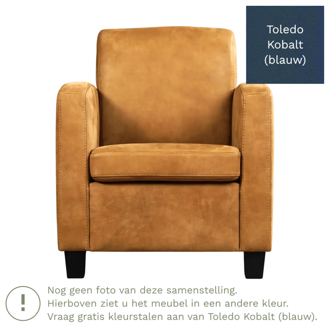 afbeelding van Leren fauteuil Joy - Toledo Kobalt (blauw) - Poten hout zwart