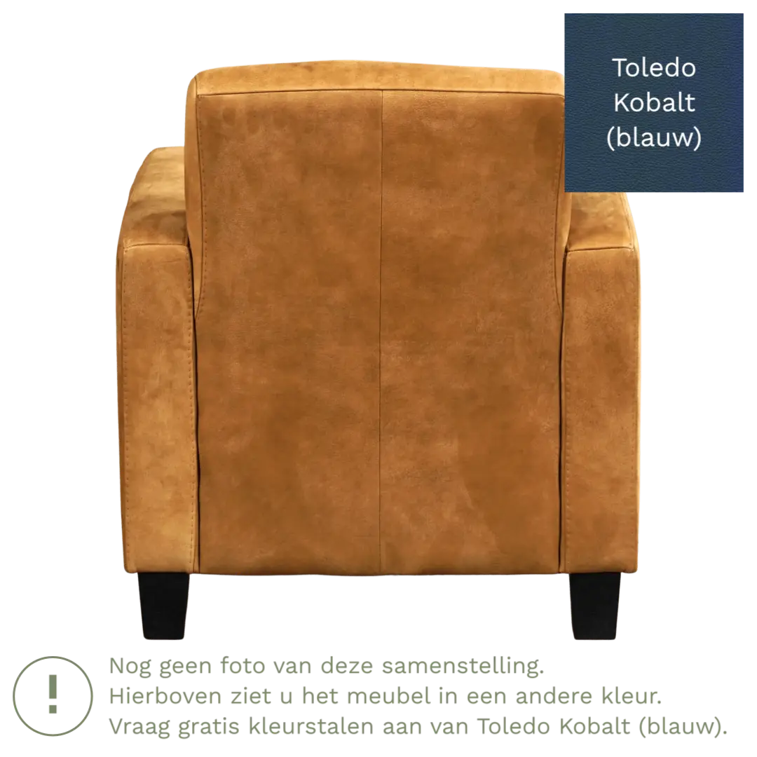 afbeelding van Leren fauteuil Joy - Toledo Kobalt (blauw) - Poten hout zwart