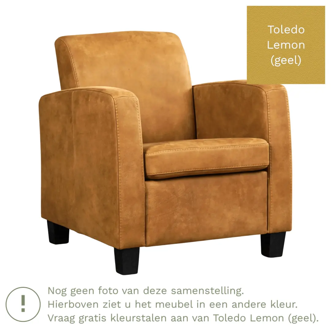 afbeelding van Leren fauteuil Joy - Toledo Lemon (geel) - Poten hout zwart