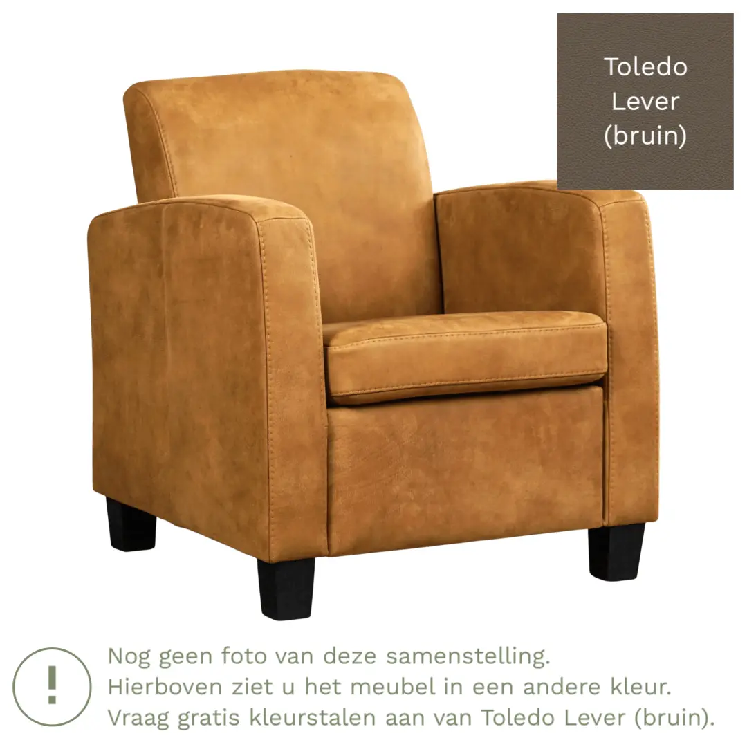 afbeelding van Leren fauteuil Joy - Toledo Lever (bruin) - Poten hout bruin