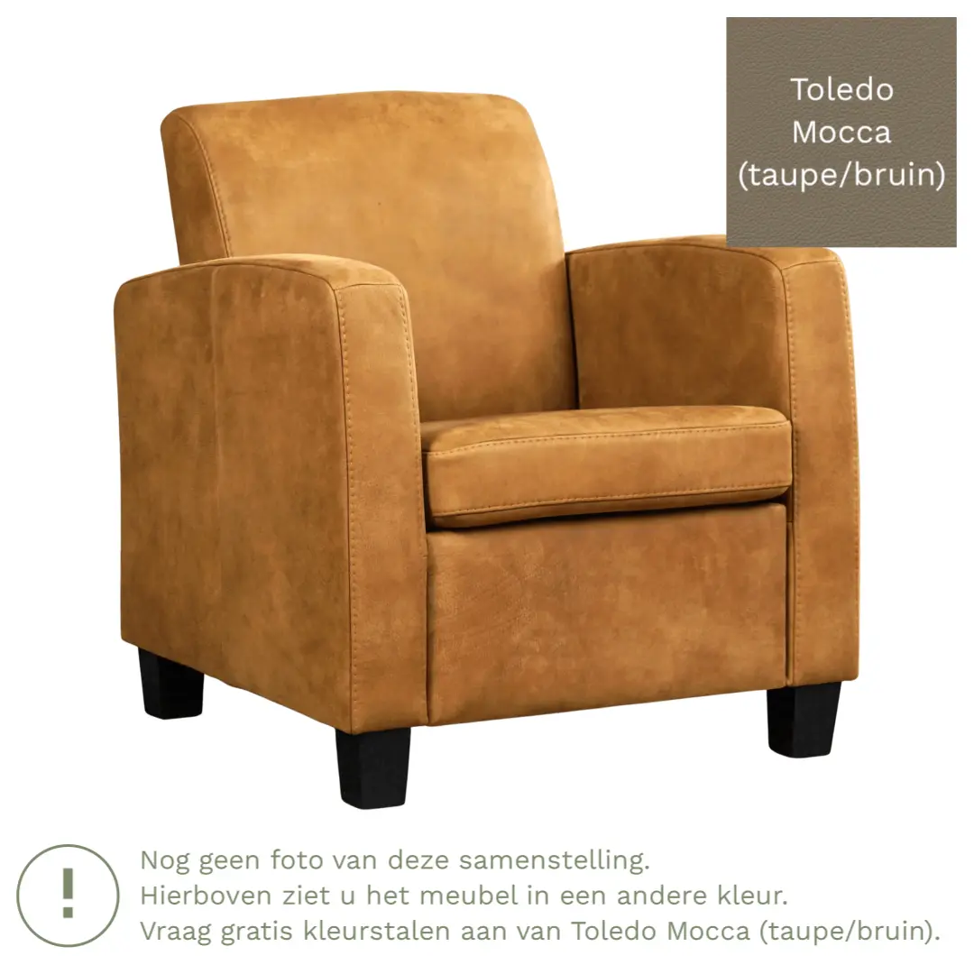 afbeelding van Leren fauteuil Joy - Toledo Mocca (taupe/bruin) - Poten hout bruin