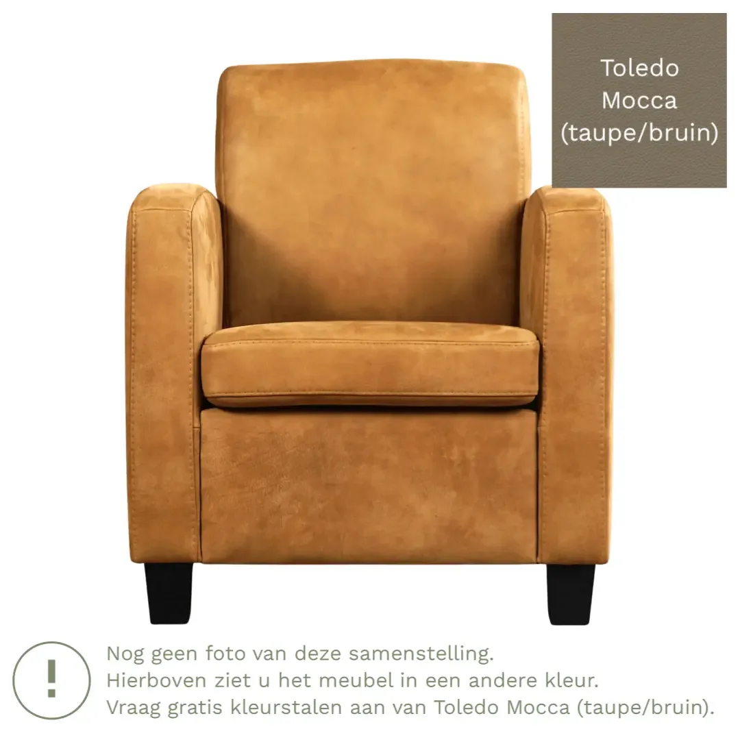 afbeelding van Leren fauteuil Joy - Toledo Mocca (taupe/bruin) - Poten hout bruin