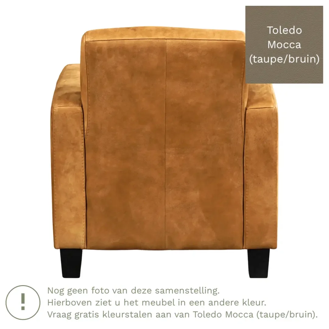afbeelding van Leren fauteuil Joy - Toledo Mocca (taupe/bruin) - Poten hout bruin