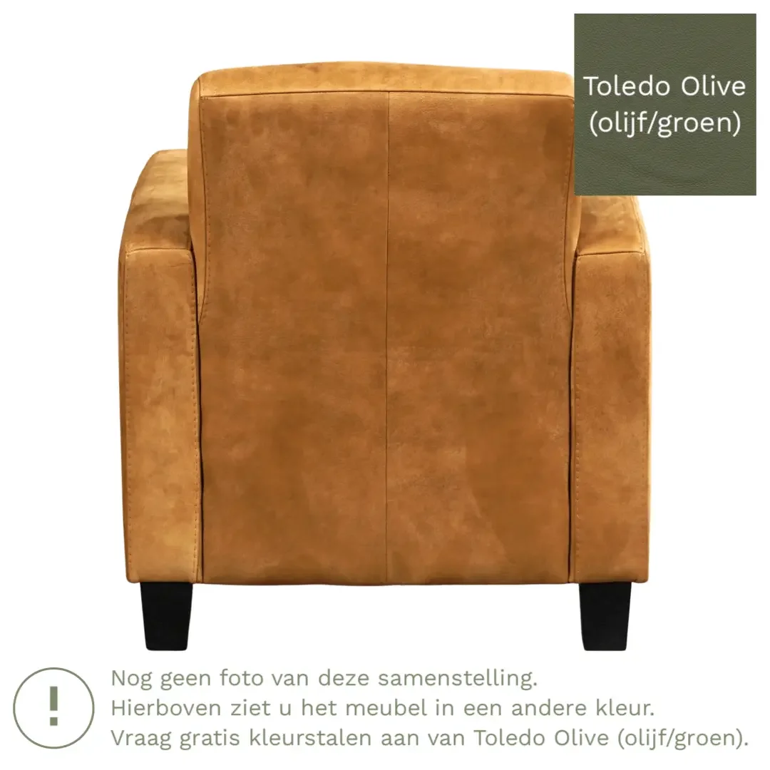 afbeelding van Leren fauteuil Joy - Toledo Olive (olijf/goen) - Poten hout bruin