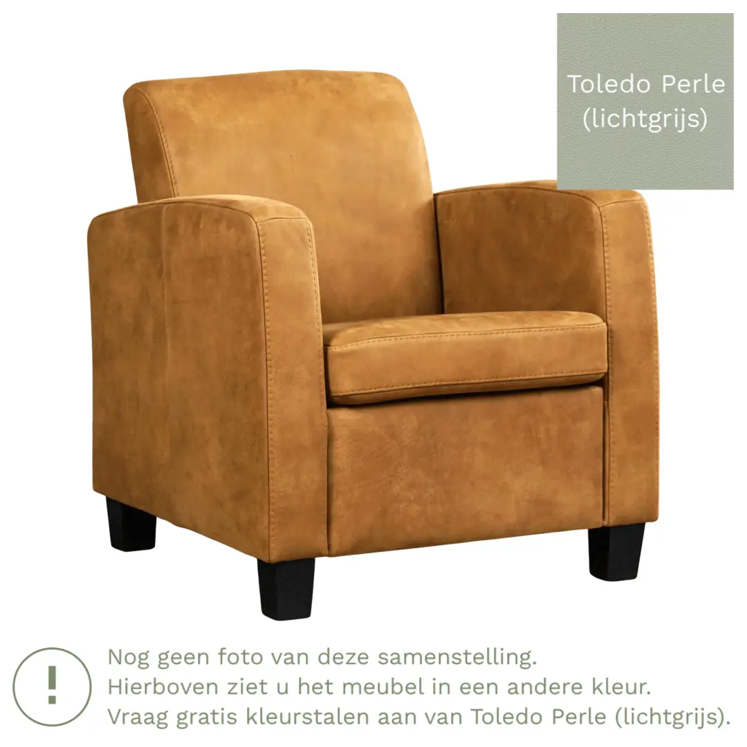 afbeelding van Leren fauteuil Joy - Toledo Perle (lichtgrijs) - Poten hout zwart