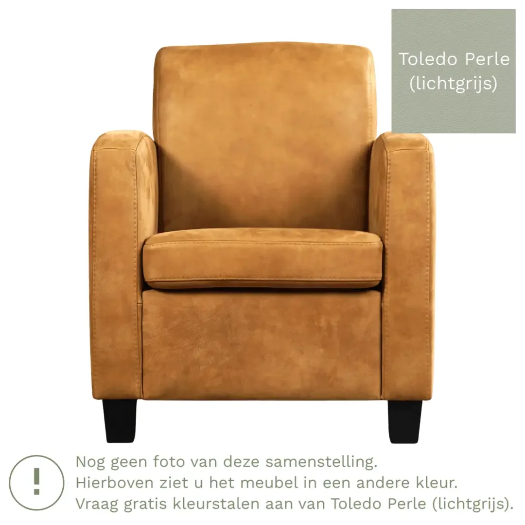 afbeelding van Leren fauteuil Joy - Toledo Perle (lichtgrijs) - Poten hout zwart