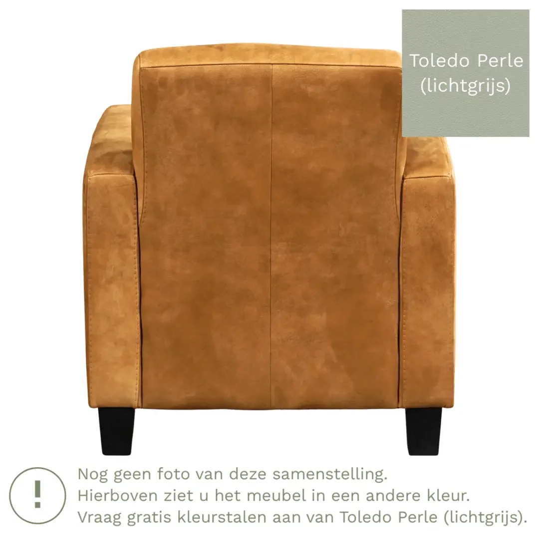 afbeelding van Leren fauteuil Joy - Toledo Perle (lichtgrijs) - Poten hout zwart