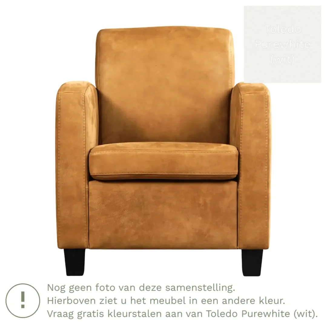 afbeelding van Leren fauteuil Joy - Toledo Purewhite (wit) - Poten hout zwart