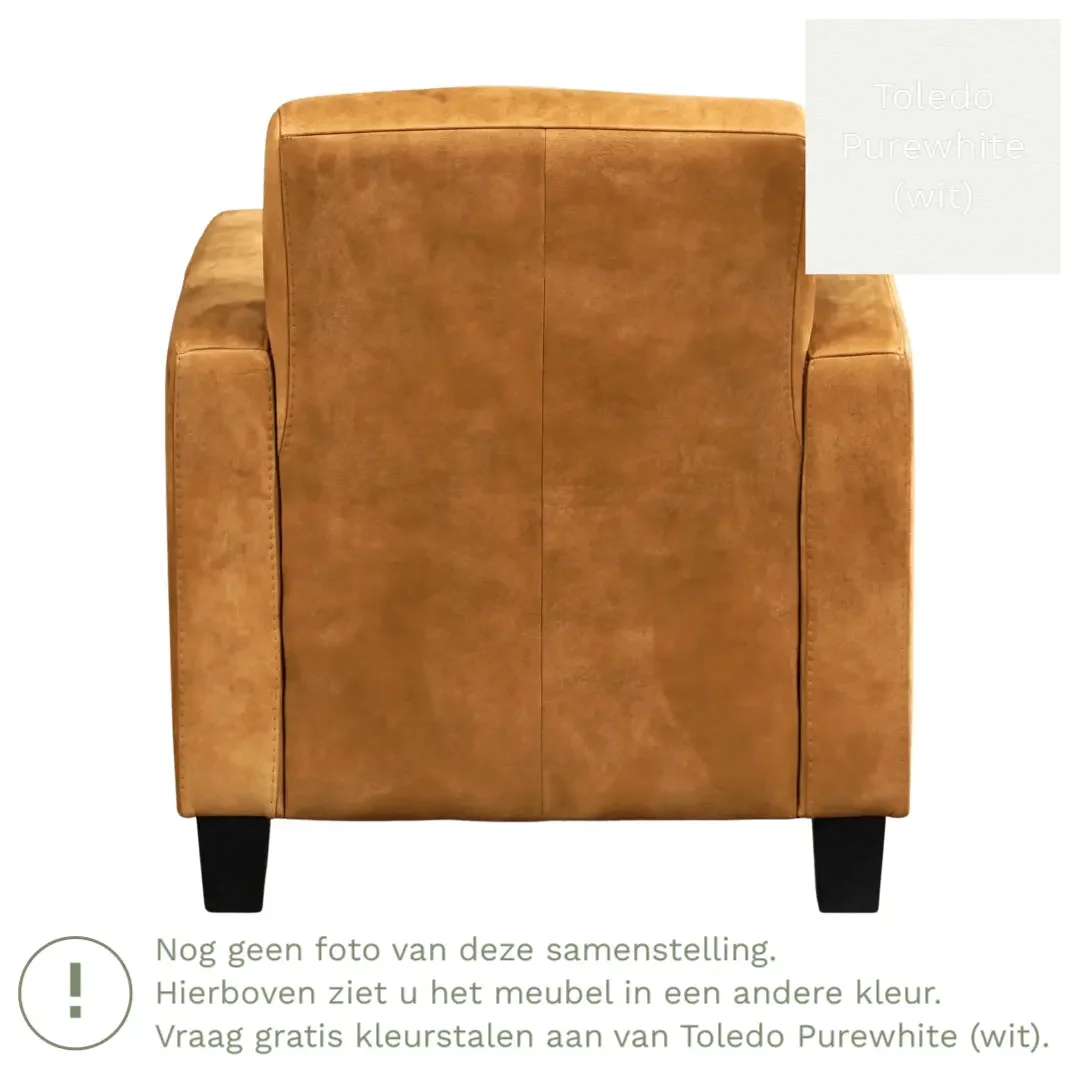 afbeelding van Leren fauteuil Joy - Toledo Purewhite (wit) - Poten hout zwart
