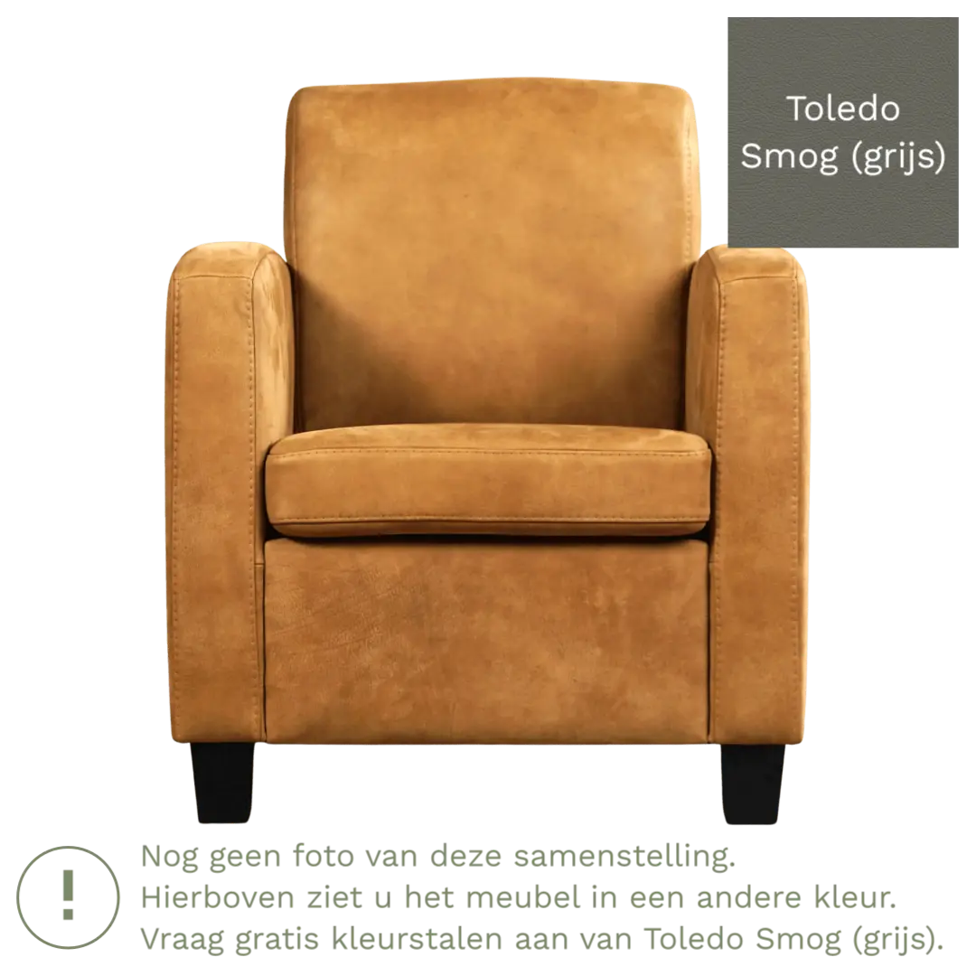 afbeelding van Leren fauteuil Joy - Toledo Smog (grijs) - Poten hout zwart