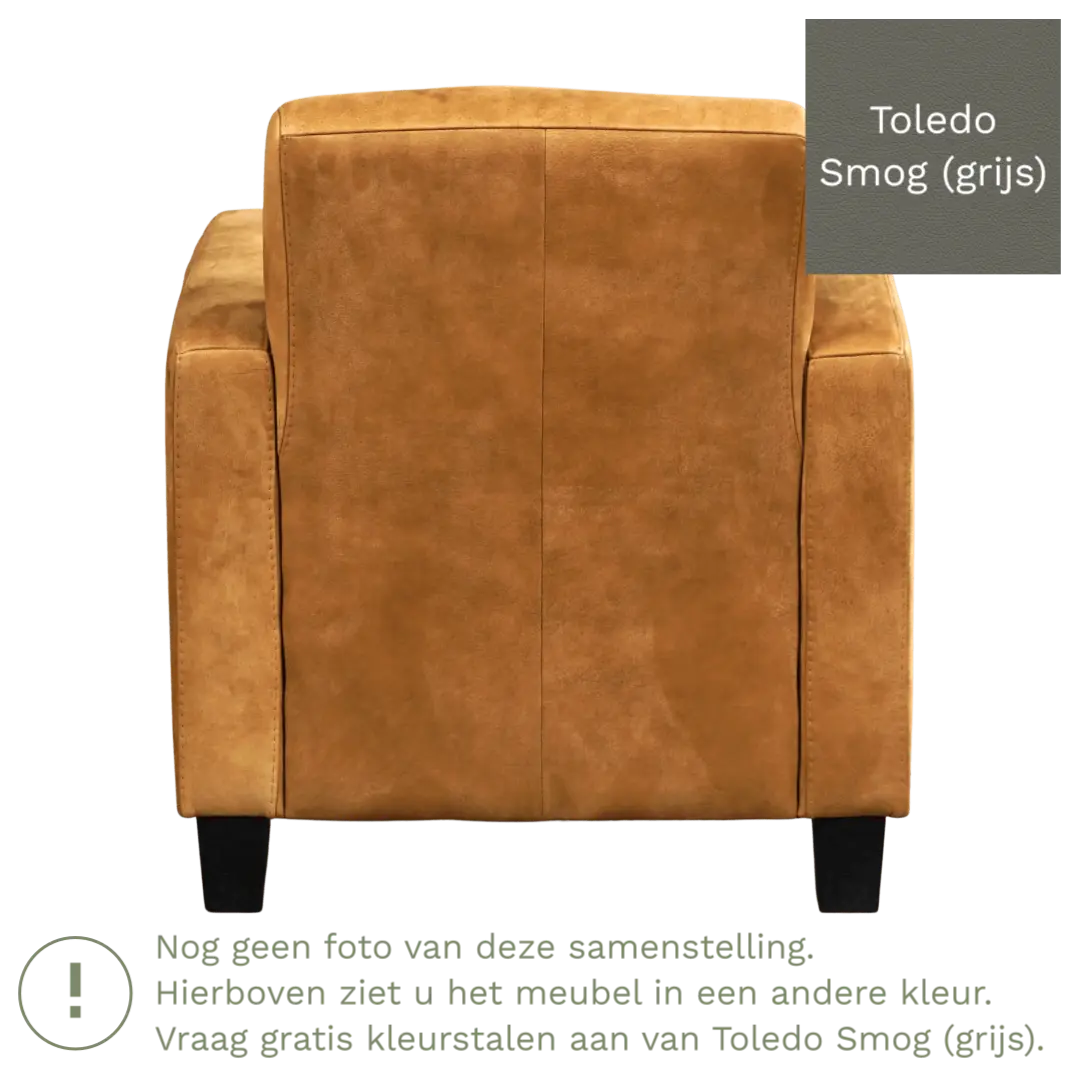 afbeelding van Leren fauteuil Joy - Toledo Smog (grijs) - Poten hout zwart