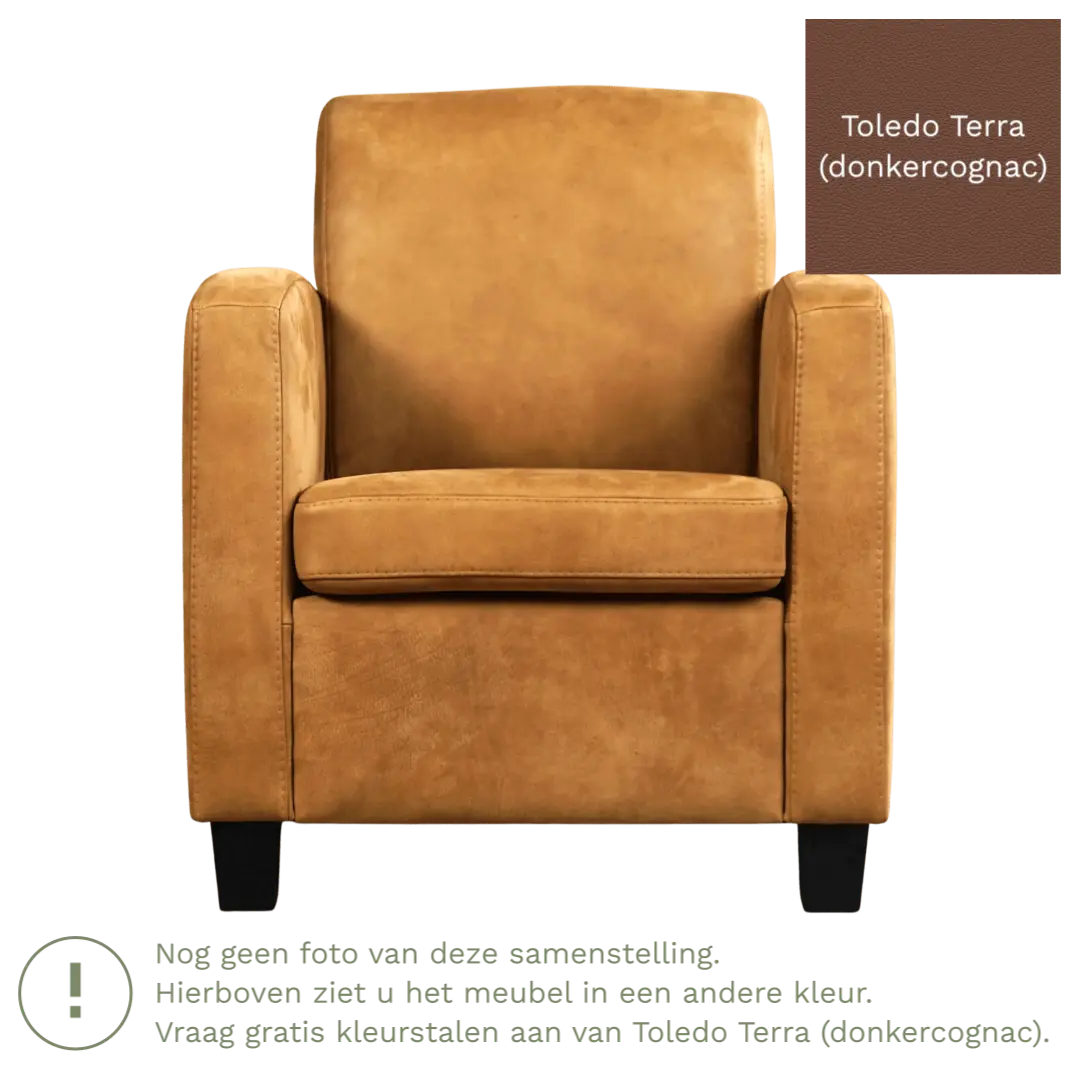 afbeelding van Leren fauteuil Joy - Toledo Terra (donkercognac) - Poten hout zwart
