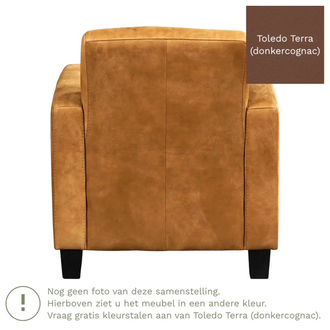afbeelding van Leren fauteuil Joy - Toledo Terra (donkercognac) - Poten hout zwart
