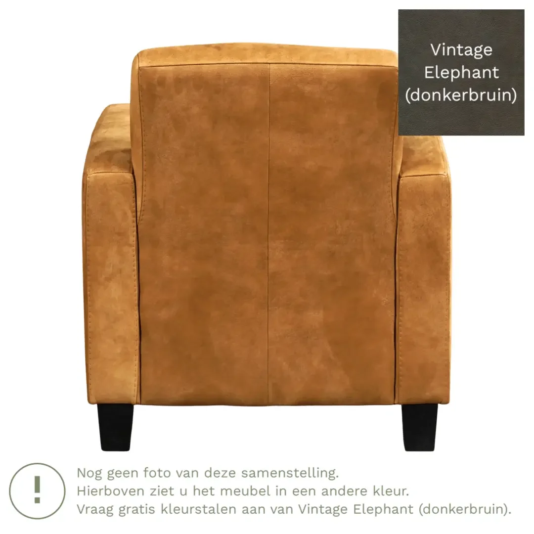 afbeelding van Leren fauteuil Joy - Vintage Elephant (donkerbruin) - Poten hout zwart