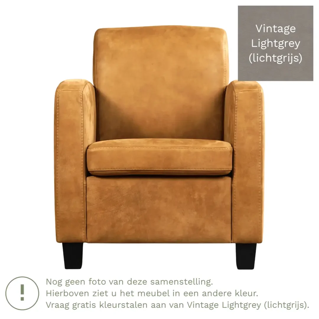 afbeelding van Leren fauteuil Joy - Vintage Lightgrey (lichtgrijs) - Poten hout zwart