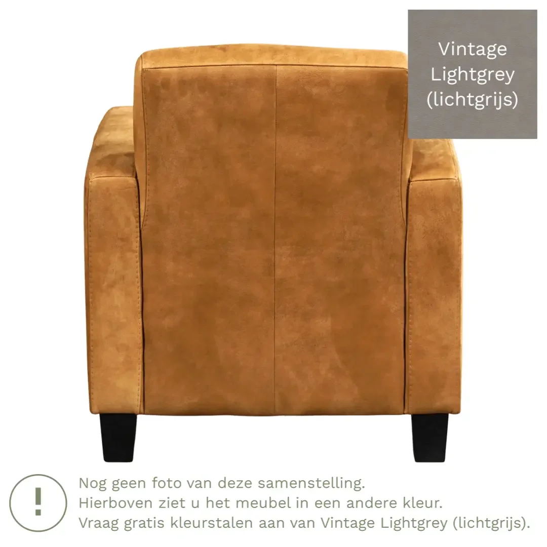 afbeelding van Leren fauteuil Joy - Vintage Lightgrey (lichtgrijs) - Poten hout zwart