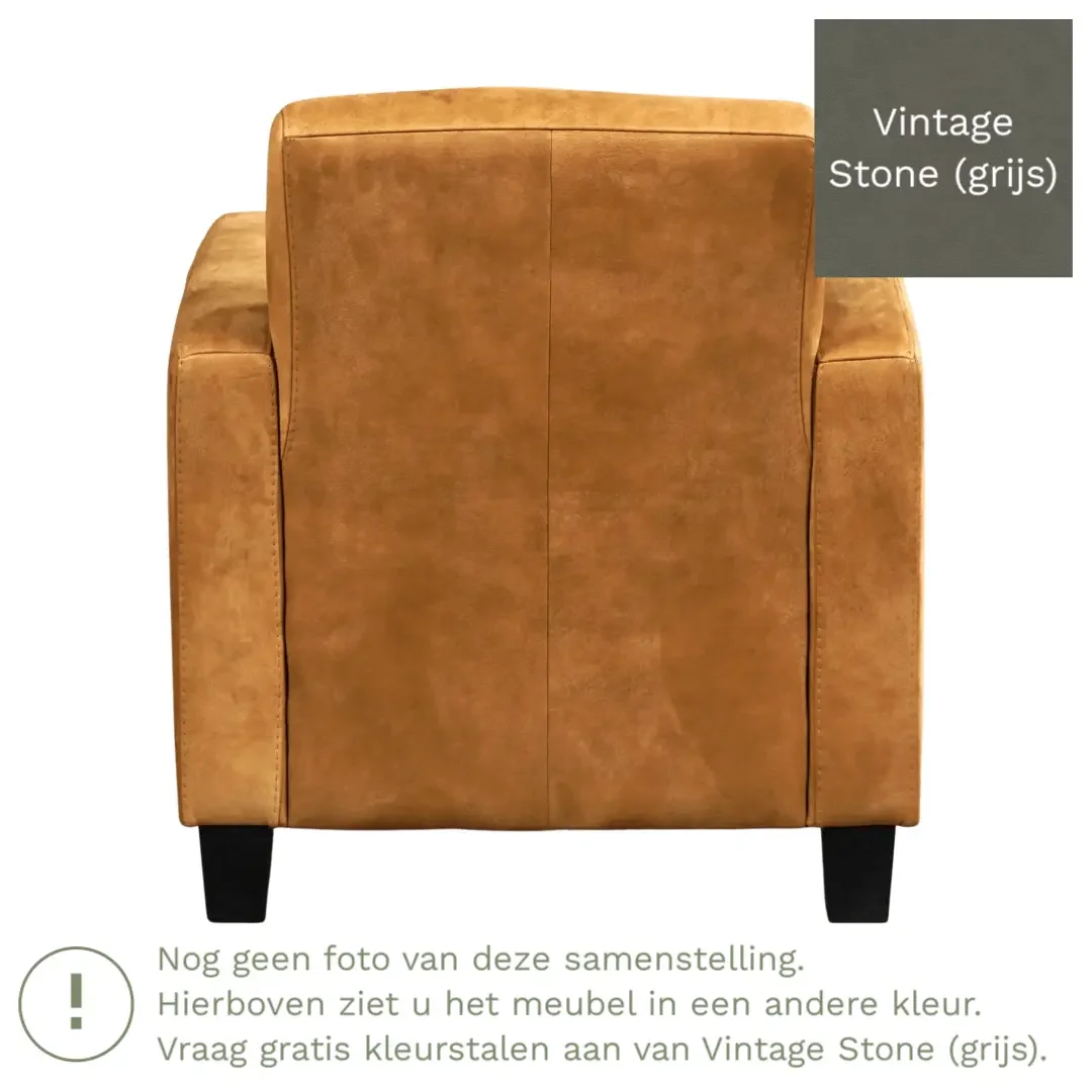 afbeelding van Leren fauteuil Joy - Vintage Stone (grijs) - Poten hout bruin