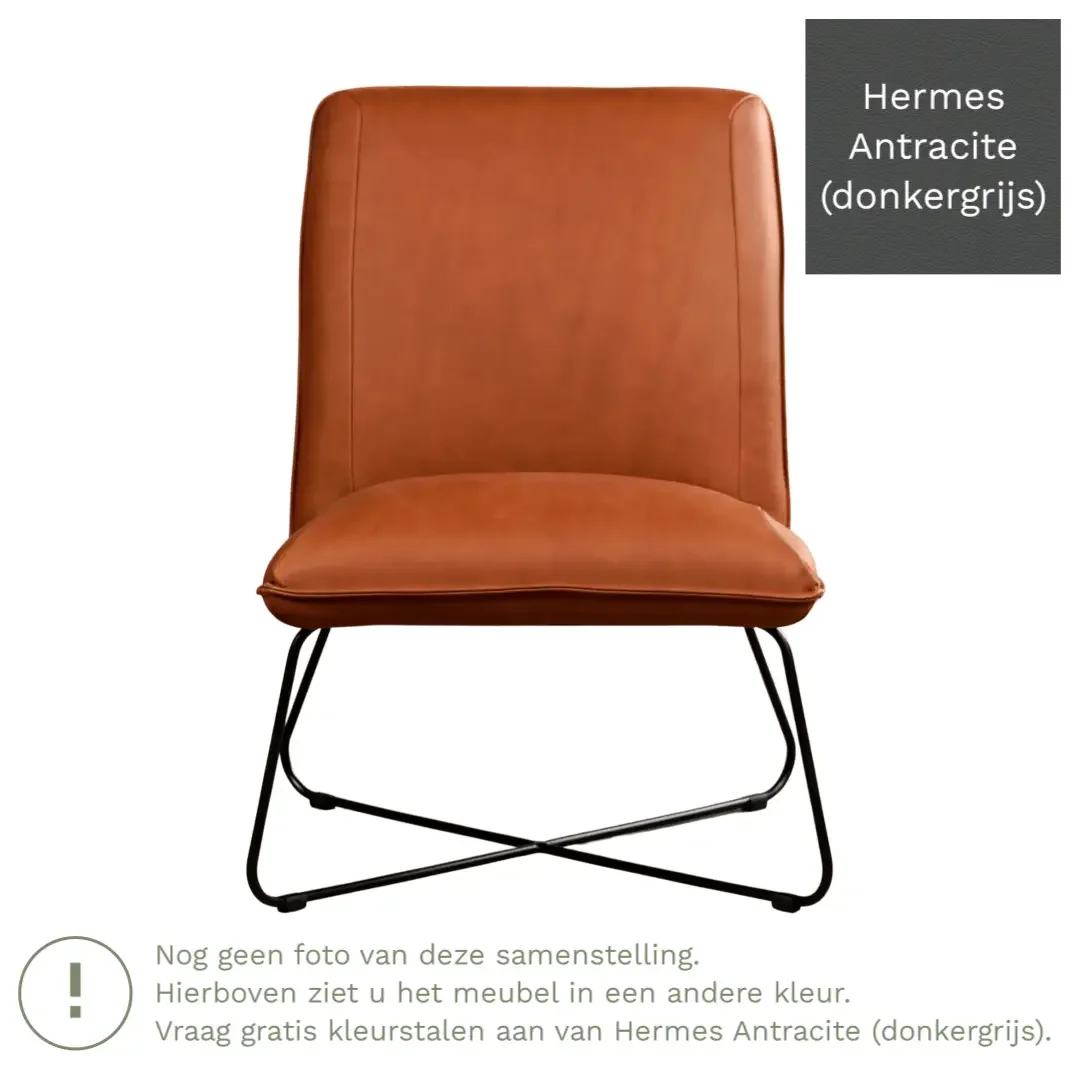 afbeelding van Leren fauteuil Less - Hermes Antracite (donkergrijs)