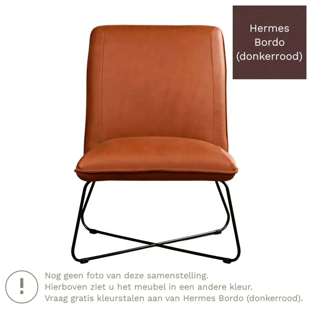 afbeelding van Leren fauteuil Less - Hermes Bordo (donkerrood)