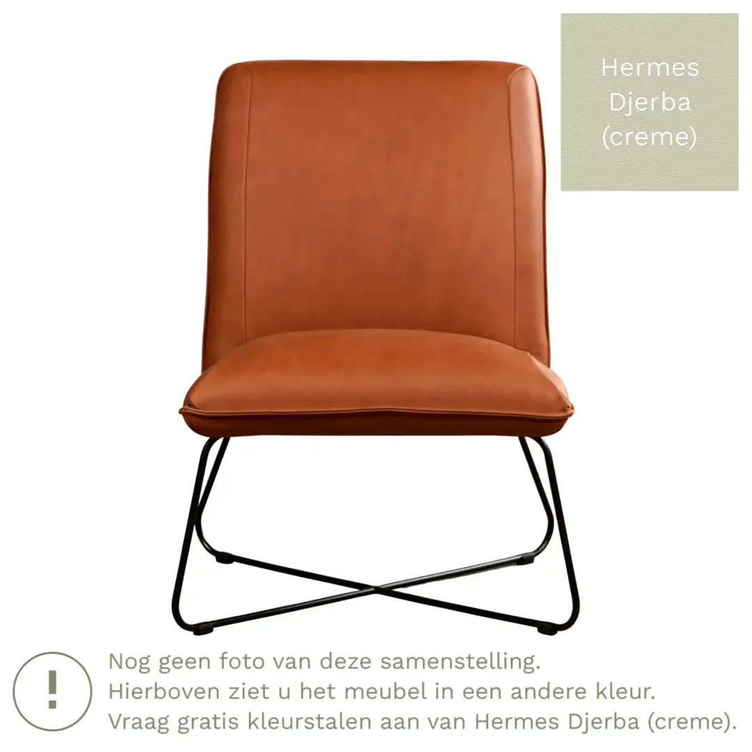 afbeelding van Leren fauteuil Less - Hermes Djerba (crème)