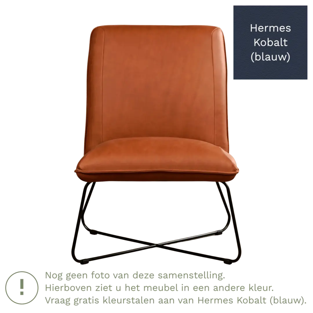 afbeelding van Leren fauteuil Less - Hermes Kobalt (blauw)