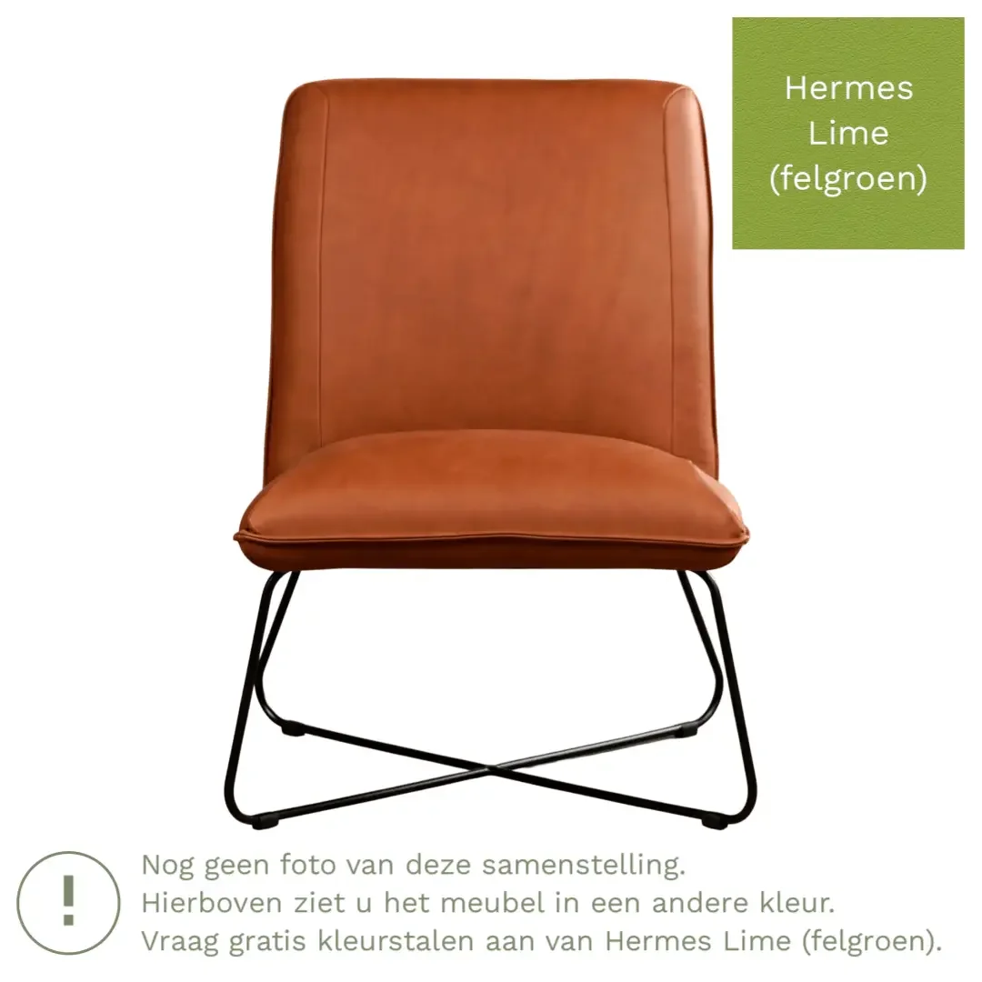 afbeelding van Leren fauteuil Less - Hermes Lime (felgroen)