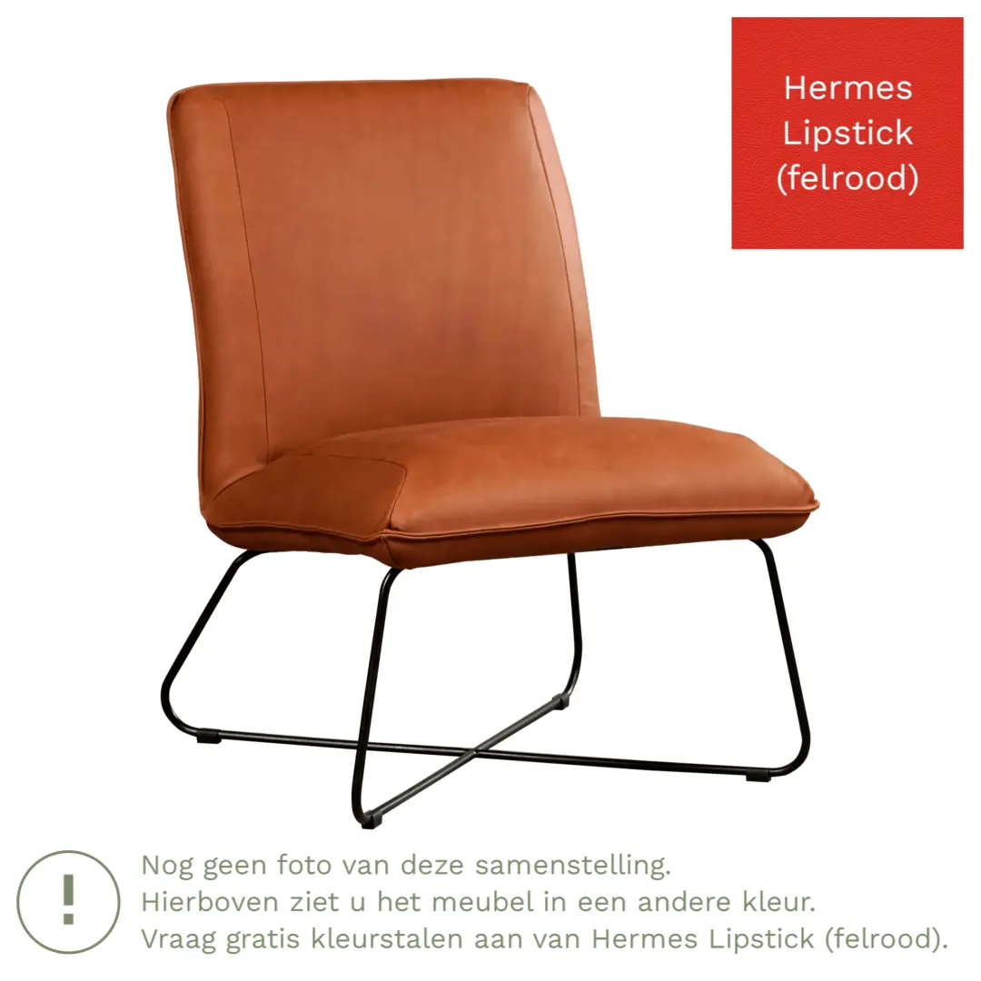 afbeelding van Leren fauteuil Less - Hermes Lipstick (felrood)