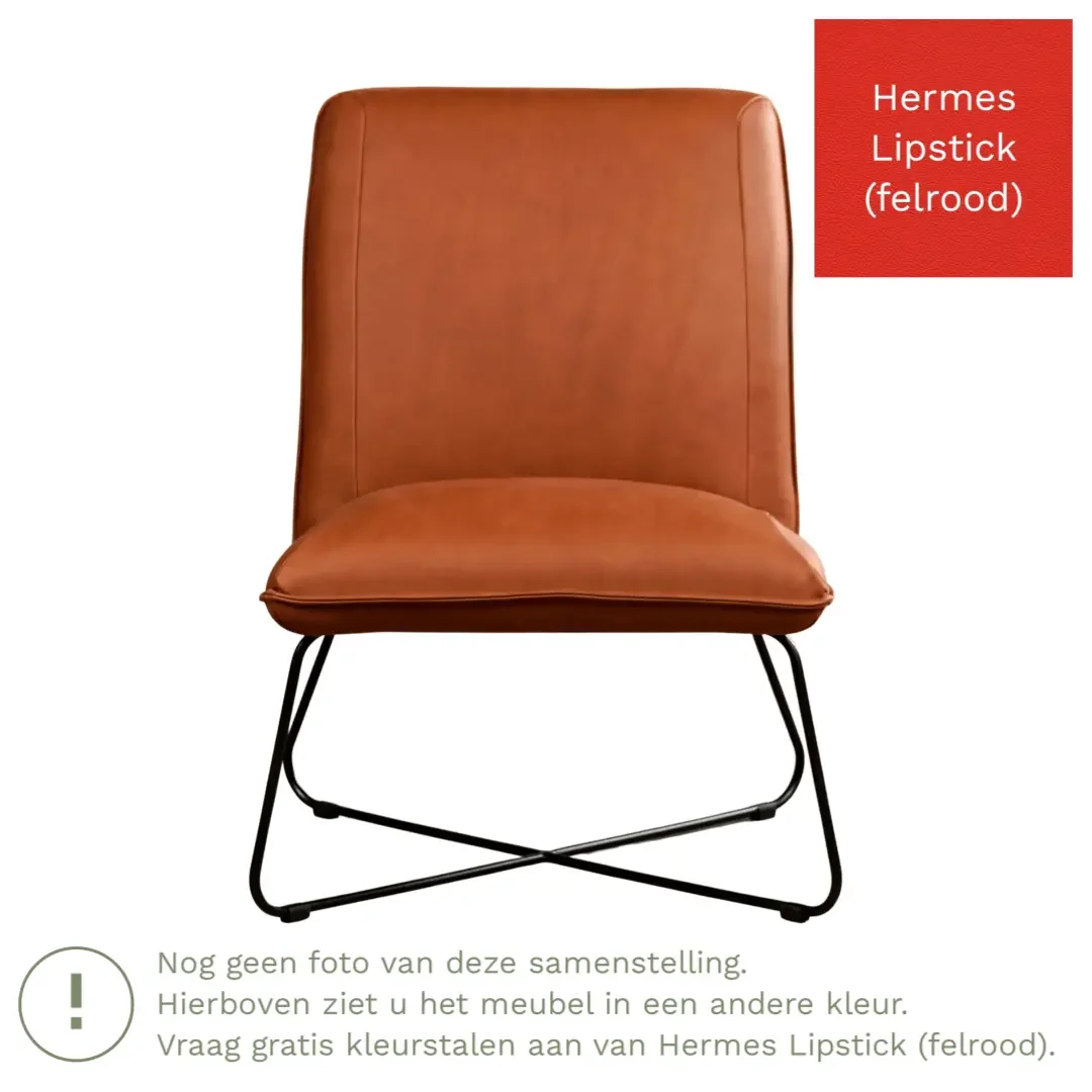afbeelding van Leren fauteuil Less - Hermes Lipstick (felrood)