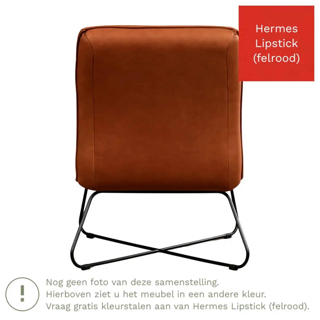 afbeelding van Leren fauteuil Less - Hermes Lipstick (felrood)