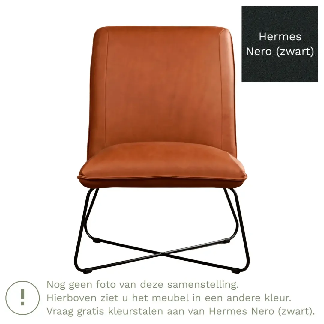afbeelding van Leren fauteuil Less - Hermes Nero (zwart)