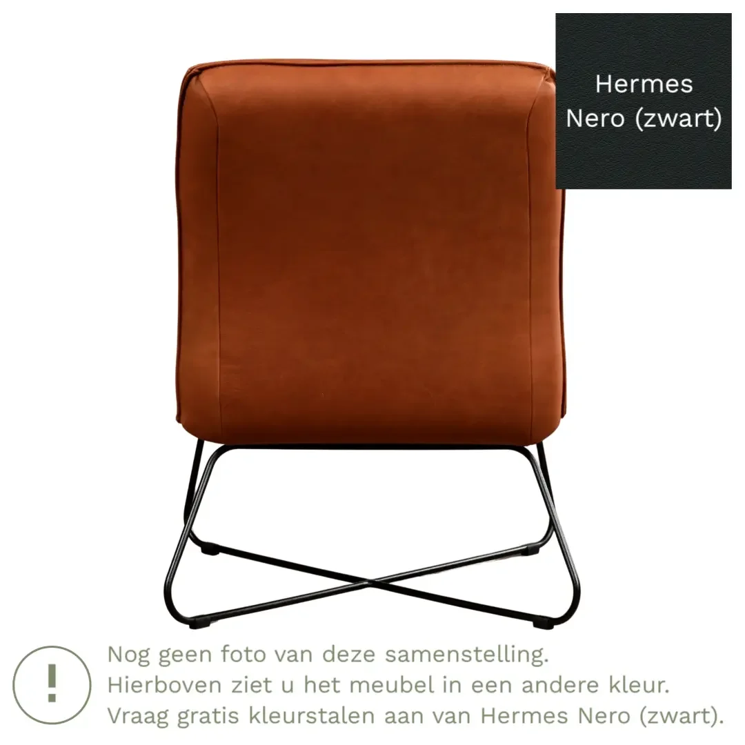 afbeelding van Leren fauteuil Less - Hermes Nero (zwart)