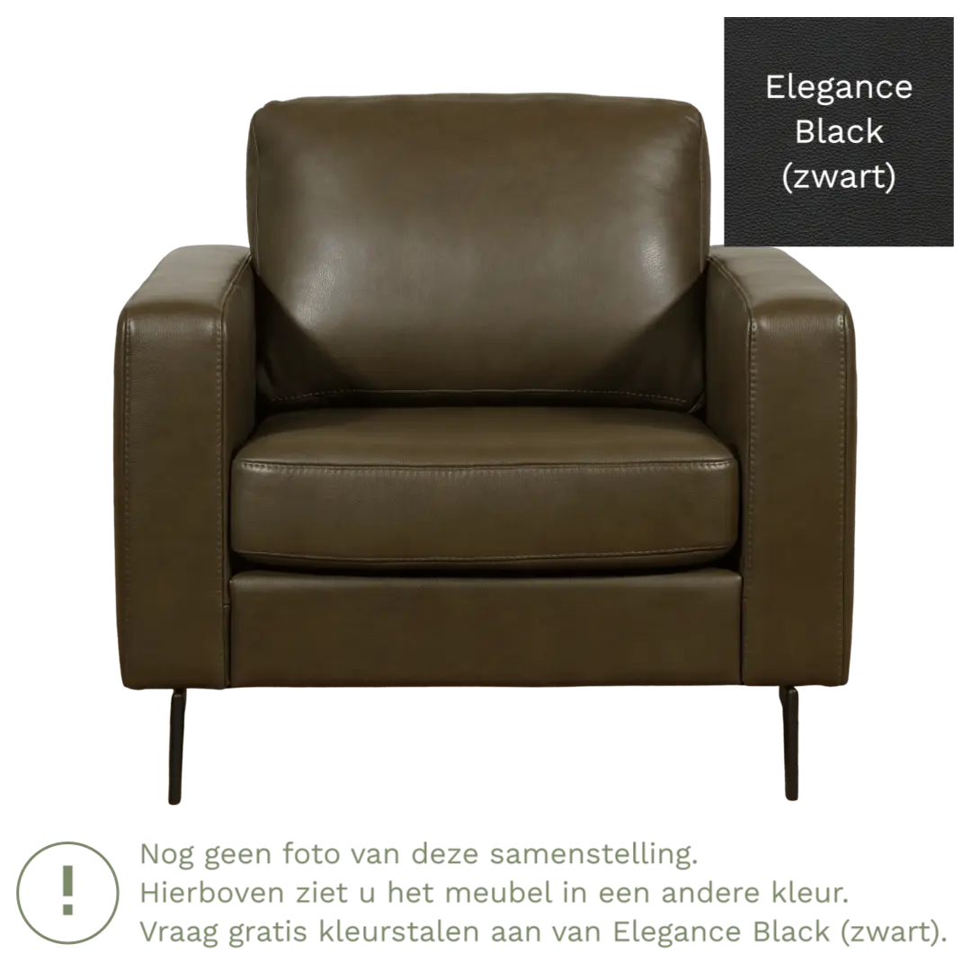afbeelding van Leren fauteuil Match - Elegance Black (zwart) - Poten staal zwart