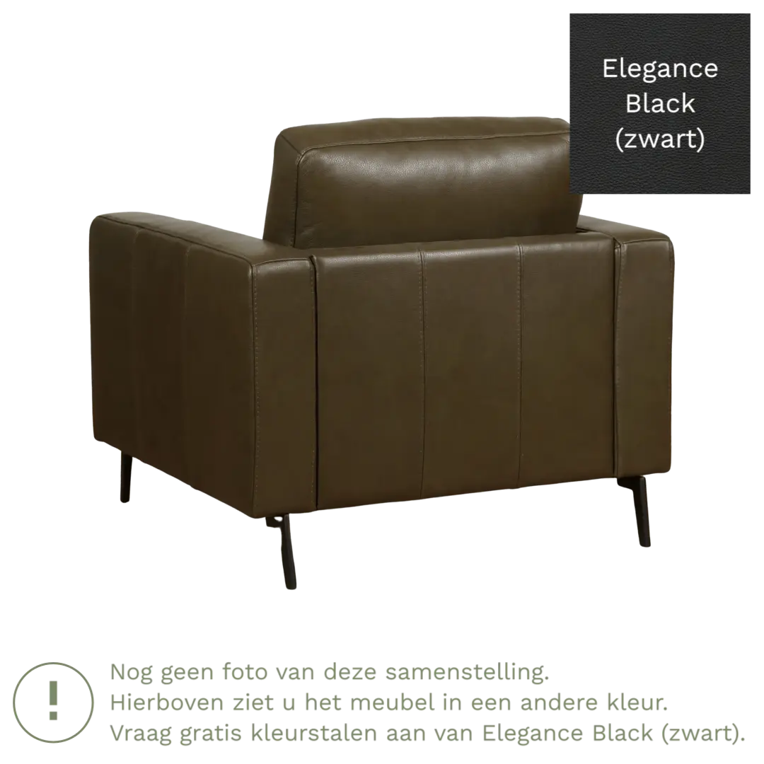 afbeelding van Leren fauteuil Match - Elegance Black (zwart) - Poten staal zwart