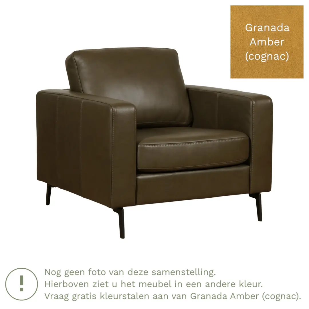 afbeelding van Leren fauteuil Match - Granada Amber (cognac) - Poten staal zwart