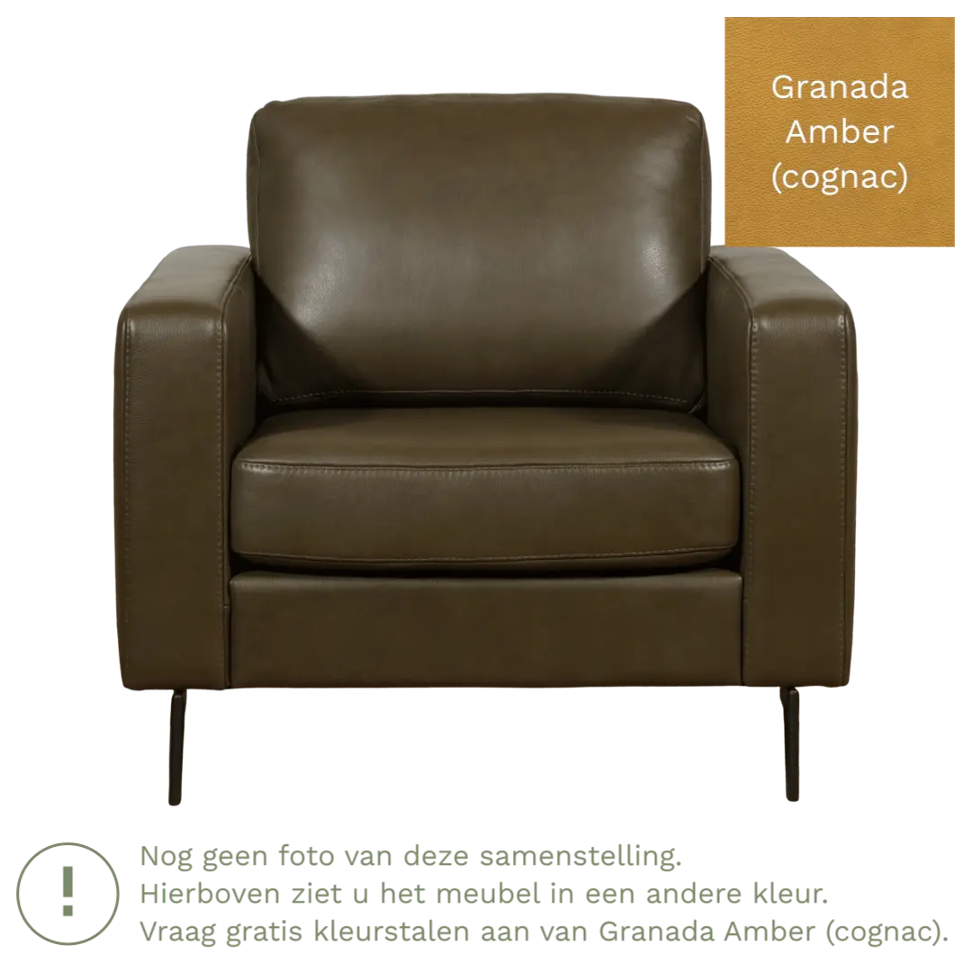 afbeelding van Leren fauteuil Match - Granada Amber (cognac) - Poten staal zwart