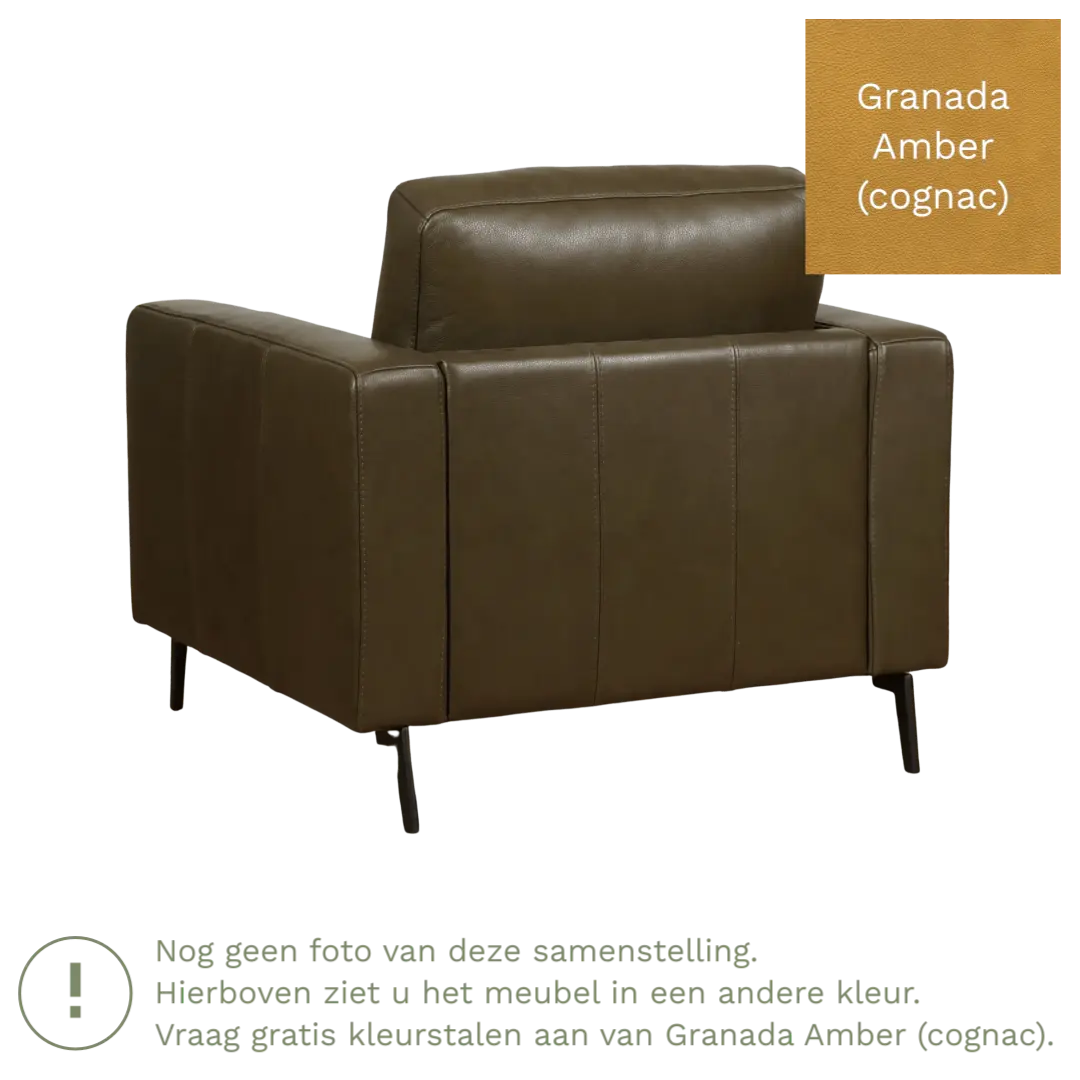 afbeelding van Leren fauteuil Match - Granada Amber (cognac) - Poten staal zwart