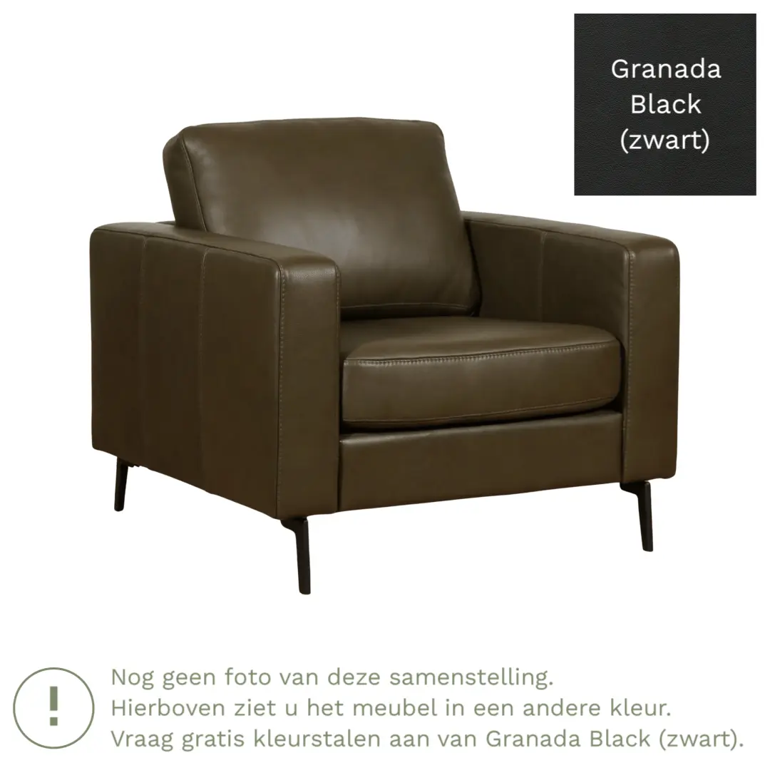 afbeelding van Leren fauteuil Match - Granada Black (zwart) - Poten staal zwart