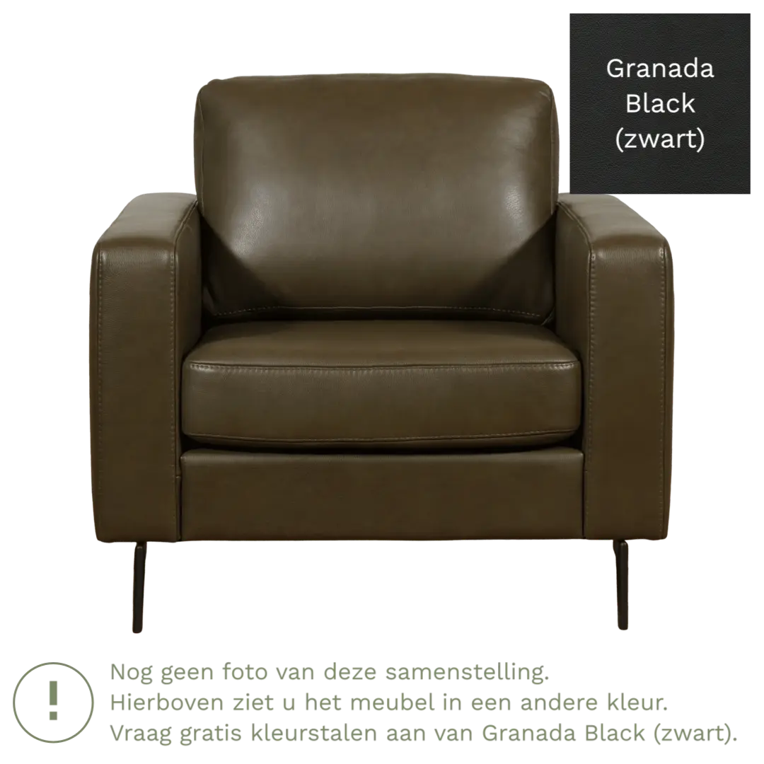 afbeelding van Leren fauteuil Match - Granada Black (zwart) - Poten staal zwart